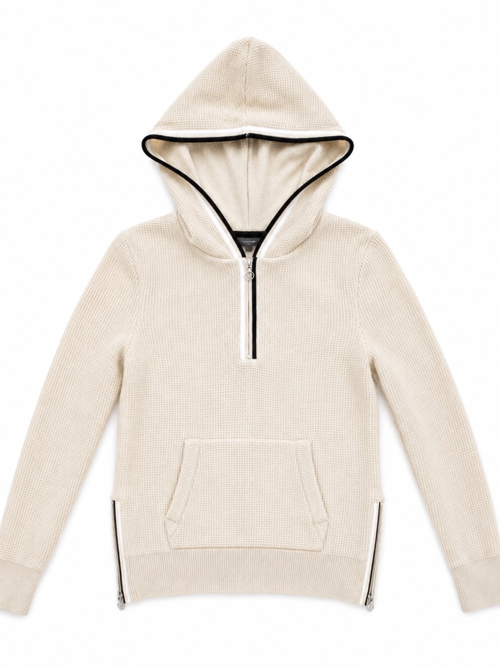 G/Fore Women’s Merino Wool Waffle Knit Quarter-Zip Hoodie Stone Heather – Size S - Picture 4 of 9